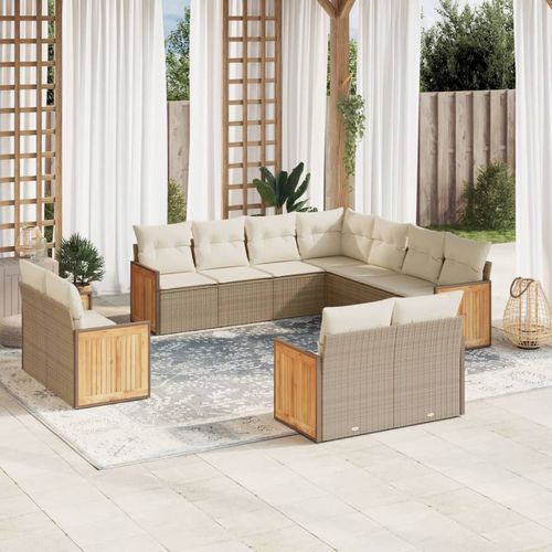 11-cz. zestaw mebli ogrodowych z poduszkami, beżowy, polirattan na Arena.pl