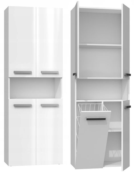 Szafka łazienkowa z 5 pół. i koszem na pranie Biały mat/połysk TS-0754 zdjęcie 1