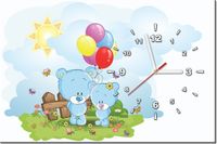 60CM 40CM ZEGAR OBRAZ BŁĘKITNE MISIE BALONIKAMI DRUK PŁÓTNO RAMA