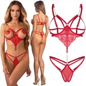 Body erotyczne czerwone odkryty biust otwarty krok Obsessive Matildea S/M