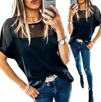 . BLUZKA TIULOWA Z SIATECZKĄ LUŹNA ELEGANCKA XL