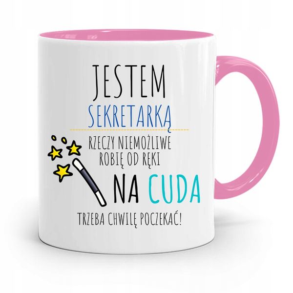 Kubek Różowy Prezent Dla Sekretarki Jestem Z Nadrukiem Ze Zdjęciem zdjęcie 1
