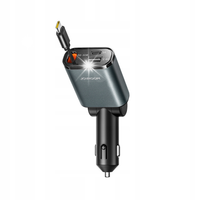 Ładowarka samochodowa 3w1 z kablem zwijanym USB-A USB-C - ciemnoszara