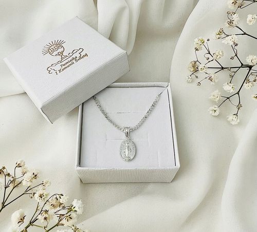 Łańcuszek srebrny pancerka 925 45cm z CUDOWNY medalik na Komunię na Chrzest na Arena.pl