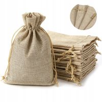 MAŁE LNIANE WORECZKI NATURALNE WORECZEK Z JUTY ZE SZNURKIEM 8x10 x30 sztuk