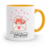 Kubek Żółty Na Walentynki Happy Valentines Day Z Nadrukiem Ze Zdjęciem
