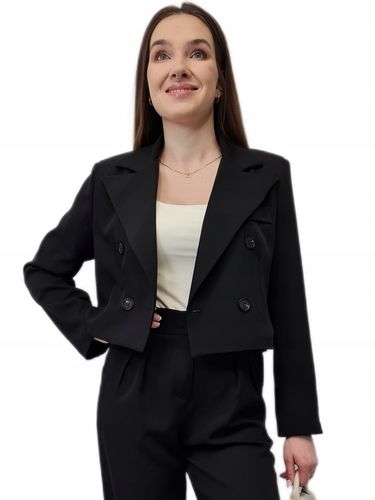 Modna MARYNARKA KRÓTKA Czarna, Nowoczesny Żakiet Damski do Garnituru, r. S na Arena.pl