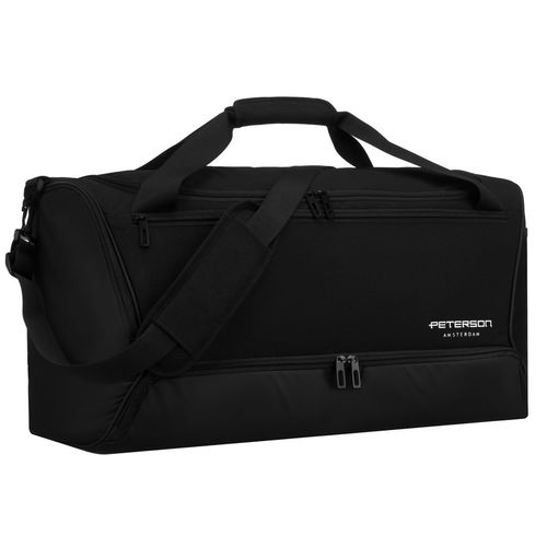 czarna, pojemna torba podróżna wykonana z wytrzymałego poliestru na Arena.pl