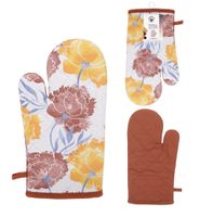 Rękawica kuchenna tekstylna gruba NICOLE 100% bawełna kwiaty brąz niebieski