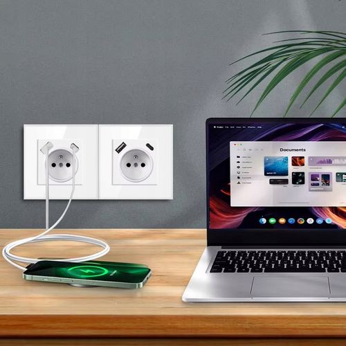 Gniazdko pojedyncze SZKLANE 230V KONTAKT z BOLCEM uziemieniem BIAŁE + USB C na Arena.pl