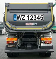 TABLICA REJESTRACYJNA NAKLEJKA NUMERY NA WYWROTKĘ 130x28cm