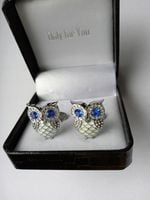 Srebrne spinki do mankietów koszuli Ptak Sowa