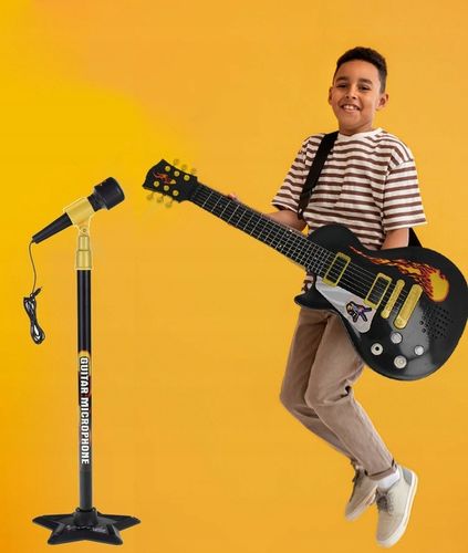 Gitara DLA DZIECI Elektryczna Na Baterie + Mikrofon Na Statywie + 6 melodii na Arena.pl