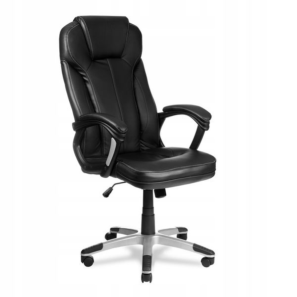 FOTEL BIUROWY STYLOWY SKÓRZANY CZARNY OBROTOWY REGULOWANY zdjęcie 2