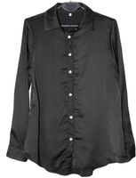 Czarna satynowa koszula guziki elegancka kołnierzyk S 36