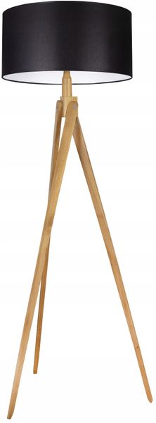 LAMPA PODŁOGOWA TRÓJNÓG, DREWNO, ABAŻUR zdjęcie 3