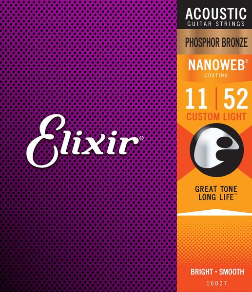 Struny do gitary akustycznej Elixir 16027 Phosphor Bronze NANOWEB 11-52 zdjęcie 1