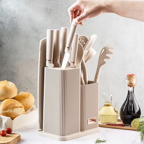 Komplet 5 Noży + Zestaw 5 przyborów kuchennych + deska do krojenia + Stojak na Arena.pl