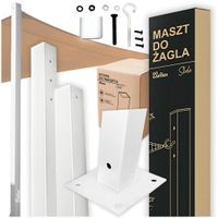 Biały maszt stalowy na żagiel ogrodowy 240cm + stopa montażowa