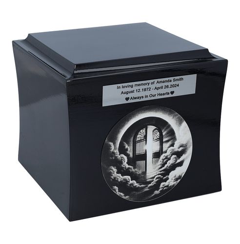 Urna z Bramą Nieba, symboliczna urna pogrzebowa Czarny / Wzór1 / Tabliczka na Arena.pl