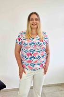 Bluzka Damska Blue z Krótkim Rękawem Wzór Niebiesko-Fuksjowy 46