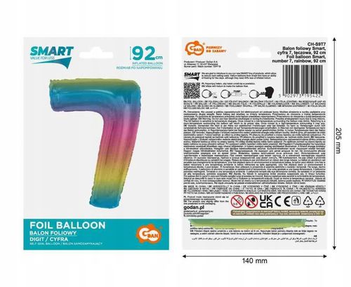 #Bfc34 Balon Foliowy Smart, Cyfra 7, Tęczowa, 92 C na Arena.pl