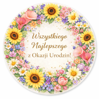 Opłatek na tort Okazjonalny Kwiaty Ramka Tekst Gratis Urodziny 18 30 40 50