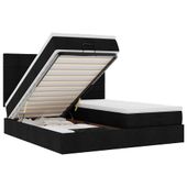 Rama łóżka otomana z materacami, czarna, 180x200 cm, tkanina
