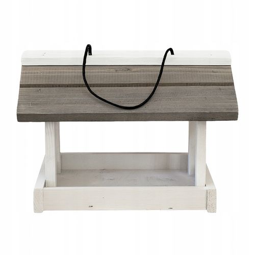 Karmnik dla ptaków drewniany domek budka z drewna biało szary Karma na Arena.pl