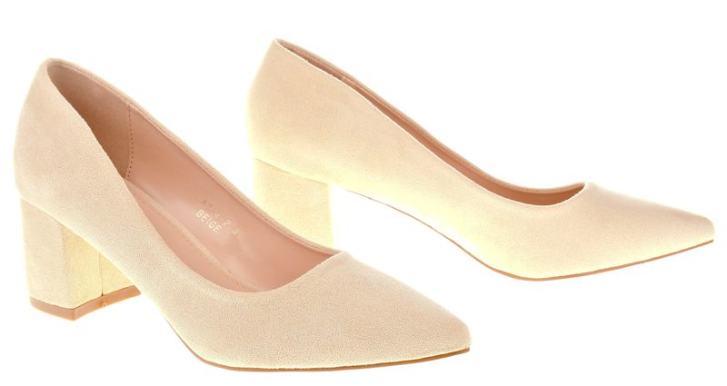 Czółenka zamszowe na słupku 6 cm. szpic beżowe Rozmiar obuwia - 39 zdjęcie 2
