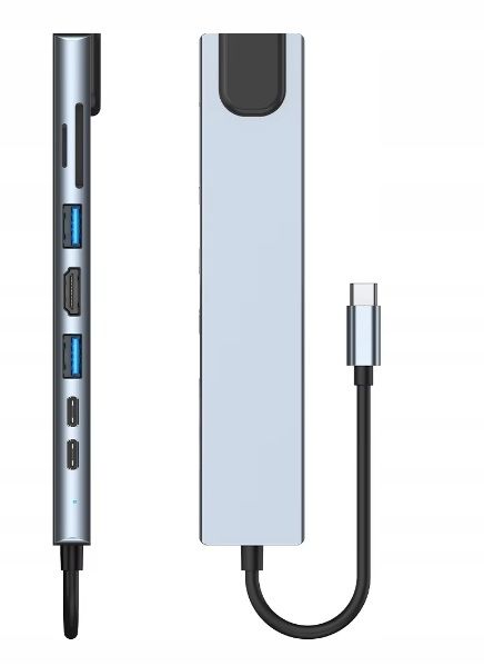 HUB ADAPTER PRZEJŚCIÓWKA USB-C 8w1 2xUSB HDMI SD RJ45 zdjęcie 2