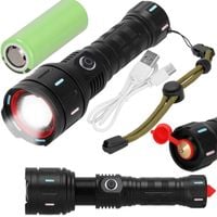 Latarka taktyczna LED wojskowa wielofunkcyjna z zoomem akumulatorowa czarna