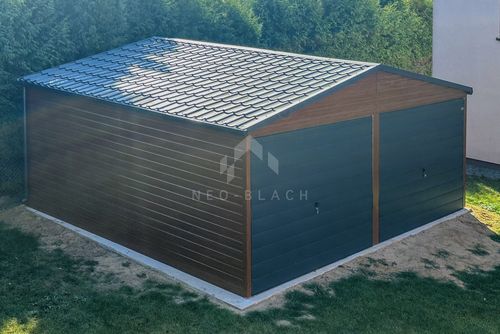 Garaż Blaszany 6x7m 2x Brama Uchylna drzwi Okno Rynny Blachodachówka  NB142 na Arena.pl