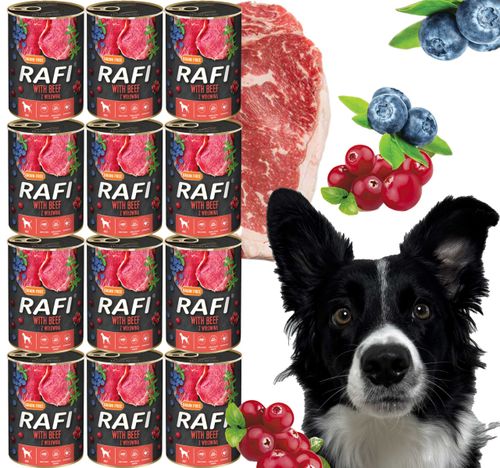 karma mokra dla psów rafi z wołowiną, borówką i żurawiną 400g - 12 szt. na Arena.pl