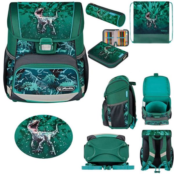 Zestaw tornister plecak szkolny Loop Plus Green Rex dinozaur 6-9lat HERLITZ zdjęcie 1