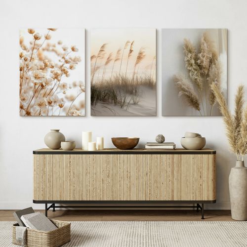 Obrazy Do Salonu Set Plaża Wydmy Trawa Pampasowa Kwiaty Boho 90cm x 40cm na Arena.pl