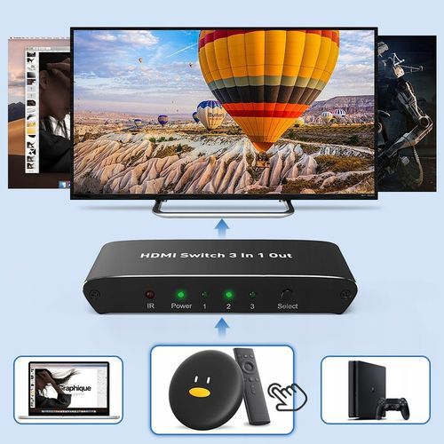 ROZDZIELACZ PRZEŁĄCZNIK SWITCH 3x HDMI 4K HDMI2.0 4K@60HZ na Arena.pl