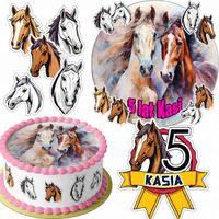 ZESTAW OPŁATEK NA TORT 20CM + 16 POSTACI - KOŃ HOBBY HORSE + IMIĘ 15CM 18CM