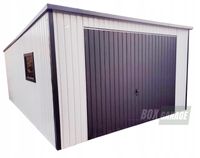 GARAŻ BLASZANY 4m x 5m pion - spad tył - Brama uchylna + okno - biały + antracyt BOX47