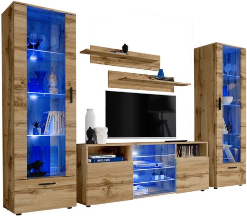 Pan Igiełka Meblościanka LED RGB Czarny Biały Dąb Wotan Zestaw Mebli na Arena.pl