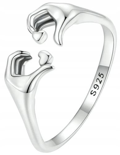 SREBRNY PIERŚCIONEK RODOWANY DLA KOBIETY SREBRO PRÓBA 925 DŁONIE SERCA na Arena.pl