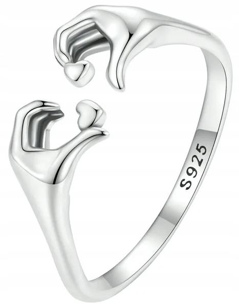 SREBRNY PIERŚCIONEK RODOWANY DLA KOBIETY SREBRO PRÓBA 925 DŁONIE SERCA zdjęcie 1
