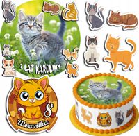 ZESTAW OPŁATEK NA TORT 20CM + 17 POSTACI - KOTEK KOT KOTKI + IMIĘ 15CM 18CM