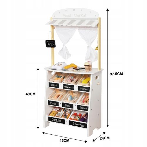 DREWNIANY STRAGAN TEATRZYK MINI MARKET SKLEP WARZYWNIAK Z AKCESORIAMI na Arena.pl