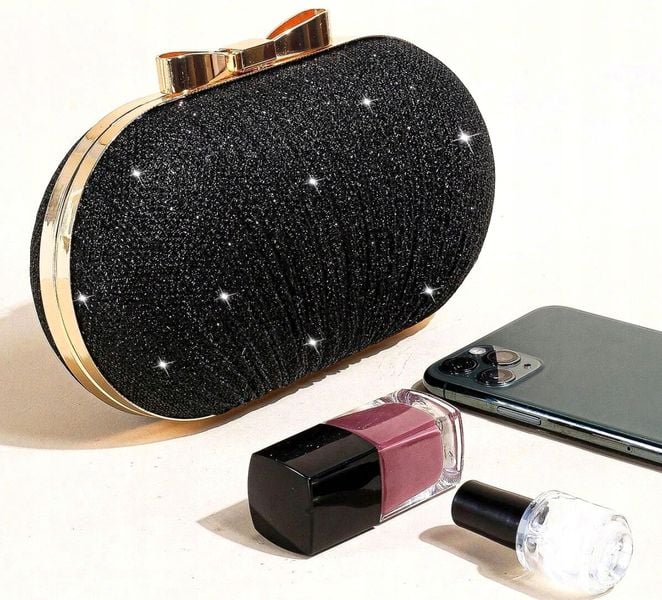 Czarna Torebka Wieczorowa Kopertówka Wizytowa Mała zdjęcie 13