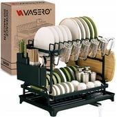 STOJĄCA SUSZARKA DO NACZYŃ dwupoziomowa duża czarna OCIEKACZ NA NACZYNIA