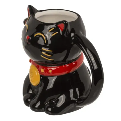 Czarny Kubek Lucky Cat - Kot Szczęścia 500 ml - Motyw Japońskiego Kota na Arena.pl