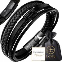 BRANSOLETKA MĘSKA SKÓRZANA CZARNA MOCNA NA PREZENT REGULOWANA PREMIUM LOVLY
