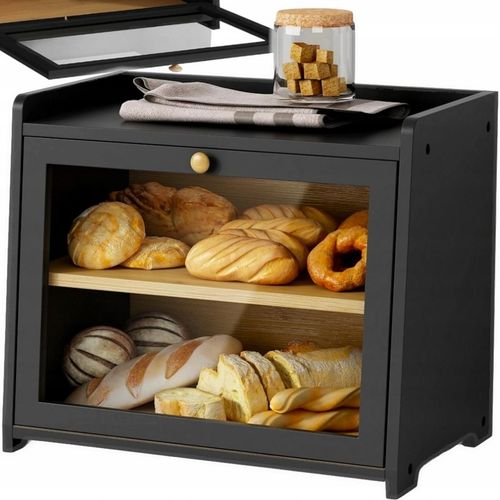CHLEBAK DREWNIANY CZARNY POJEMNIK NA CHLEB PIECZYWO DUŻY BAMBUSOWY 40x35x25 na Arena.pl