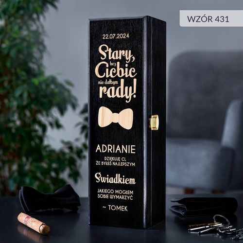 PODZIĘKOWANIE DLA ŚWIADKA PREZENT DLA ŚWIADKA DREWNIANA SKRZYNKA NA WINO na Arena.pl